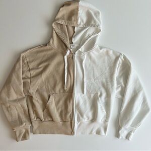 gap zip hooded sweatshirt, white and beige, xs
